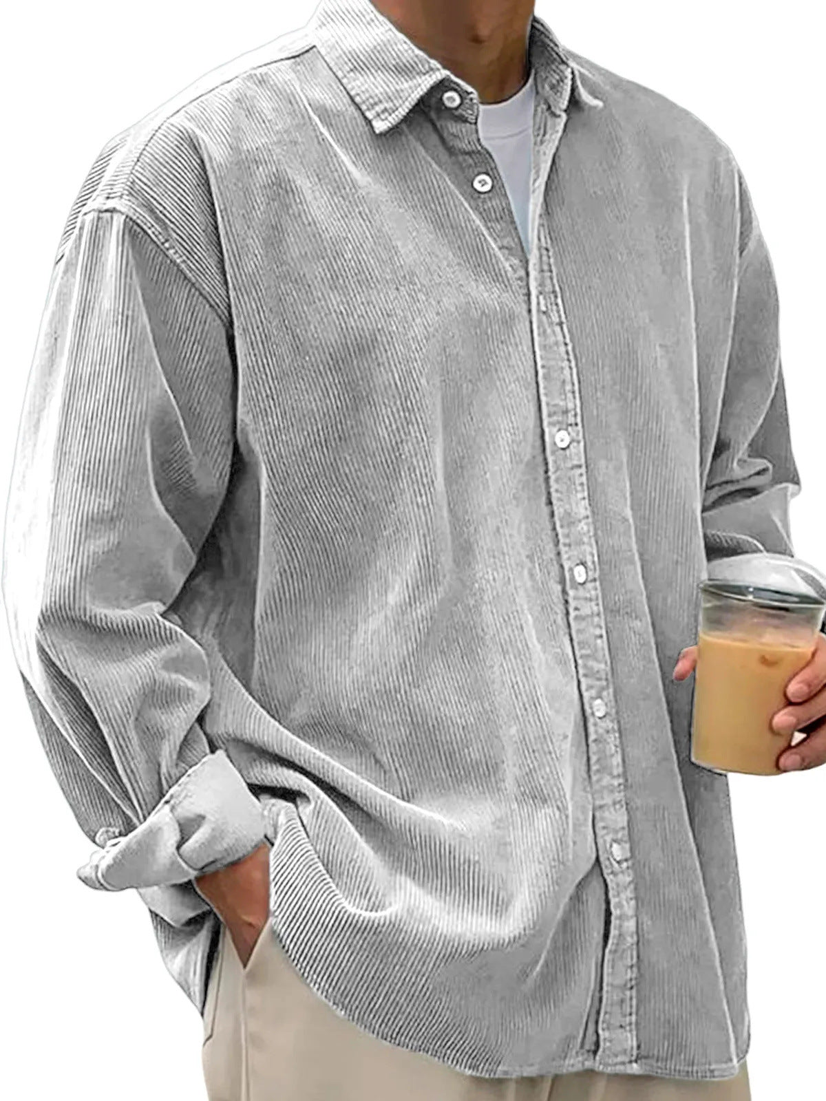 Veste-chemise en velours côtelé pour homme – Manteau décontracté coupe ample pour l'automne