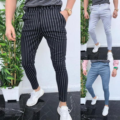 Loom & Soul European Striped Men’s Casual Pants – Slim-Fit Tapered Streetwear Trousers | Modern Minimalist Comfort Wear
