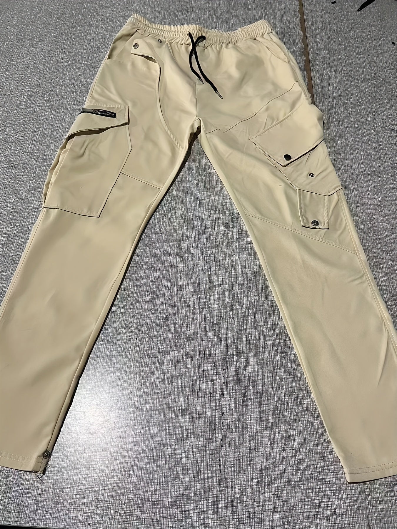 Men’s Black Cargo Pants – Multi-Pocket Drawstring Streetwear Trousers