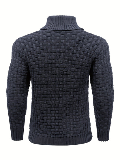 Men’s Waffle Knit Sweater – High Stretch Pullover with Lapel Collar