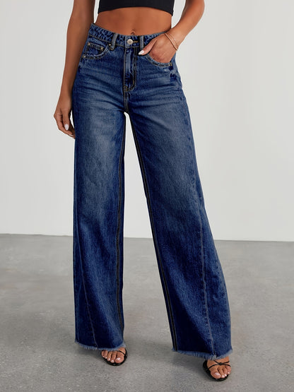 Women’s High-Waist Wide-Leg Jeans – Casual Stretch Baggy Denim