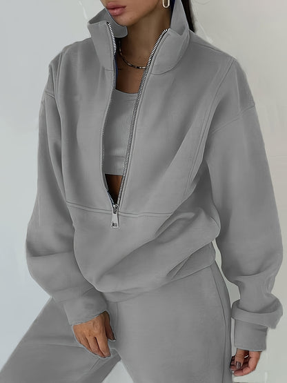 Plus Size Women’s Fleece Set – Zip-Up Hoodie & Pants Streetwear Outfit