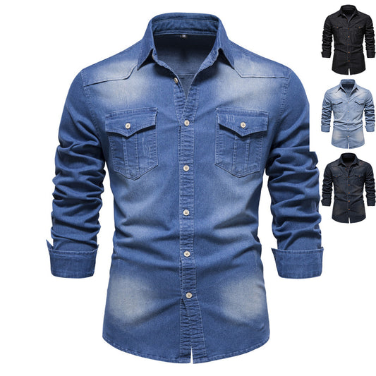Loom & Soul™ Men’s Denim Shirt – Slim Fit Long-Sleeve Casual Button-Down Top