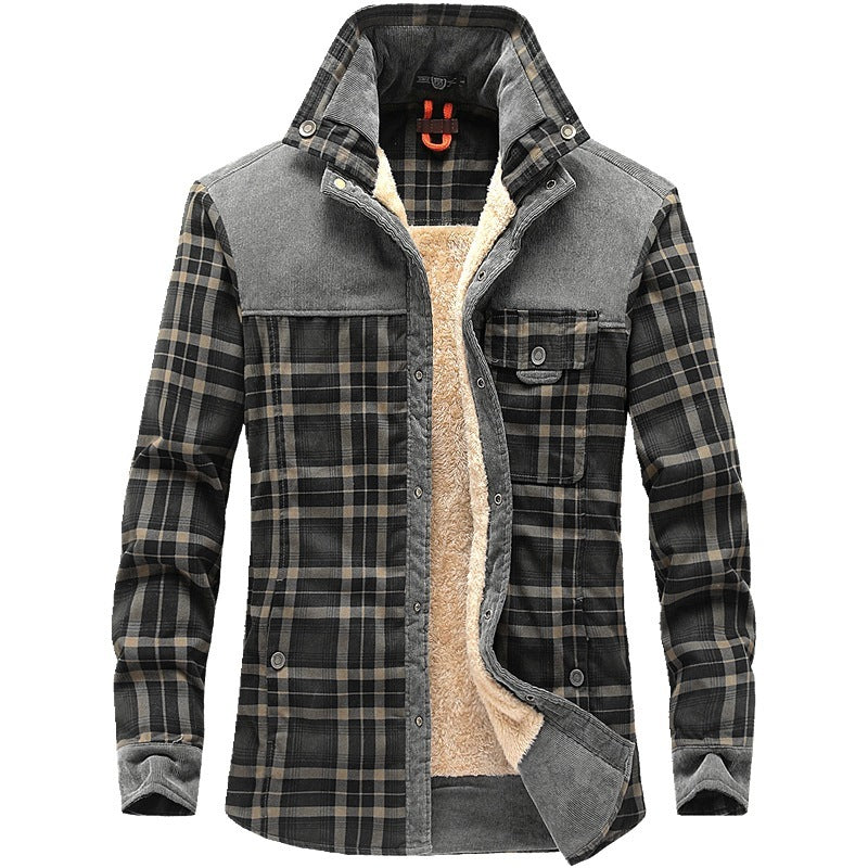 Loom & Soul™ Men’s Winter Plaid Jacket – Thick Cotton Fleece-Lined Military Coat for Warmth & Classic Style
