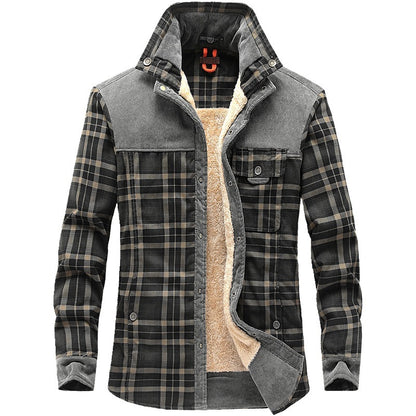 Loom & Soul™ Men’s Winter Plaid Jacket – Thick Cotton Fleece-Lined Military Coat for Warmth & Classic Style
