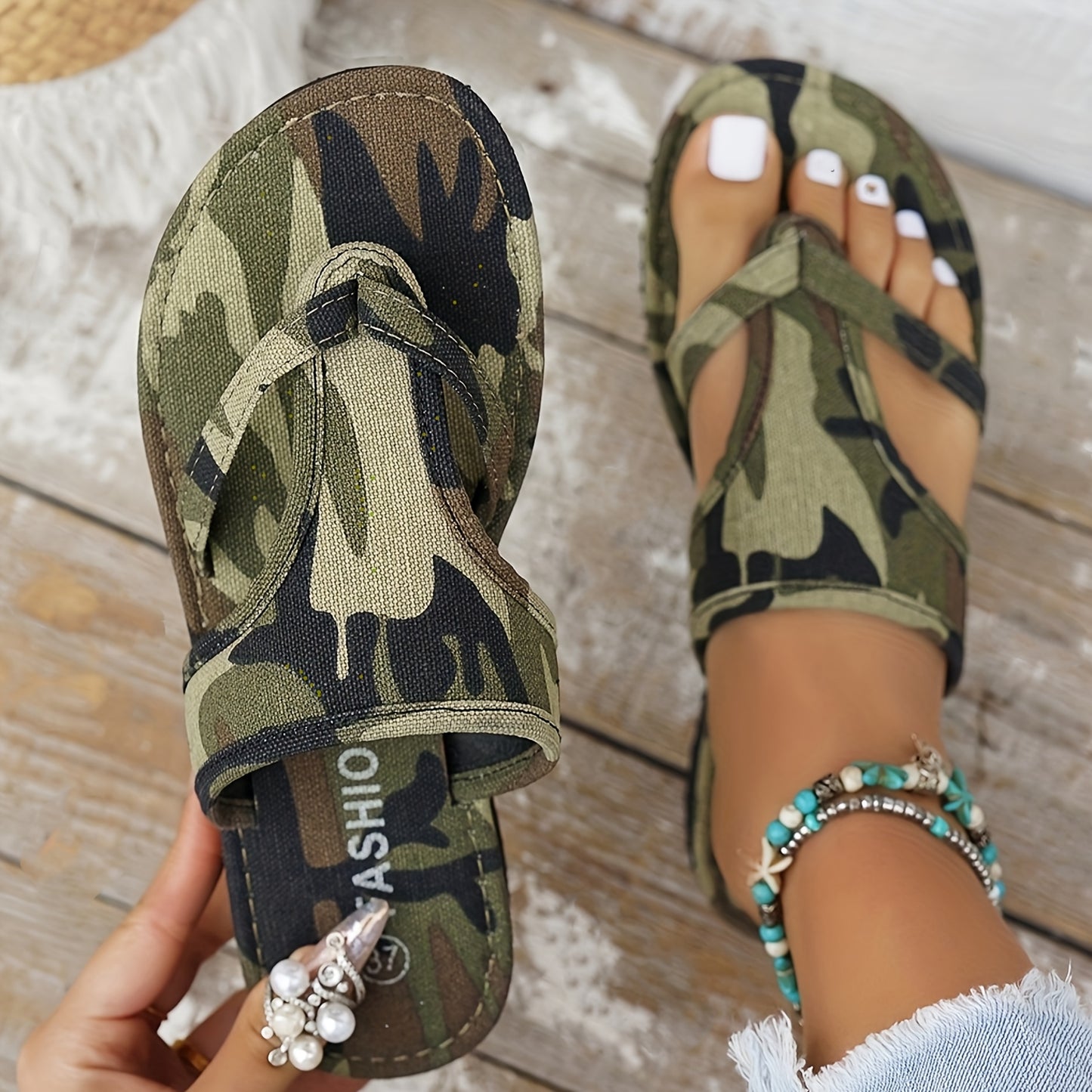 Camouflage Flat Sandals – Military Green Thick Sole Flip Flops