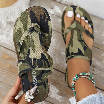 Camouflage Flat Sandals – Military Green Thick Sole Flip Flops