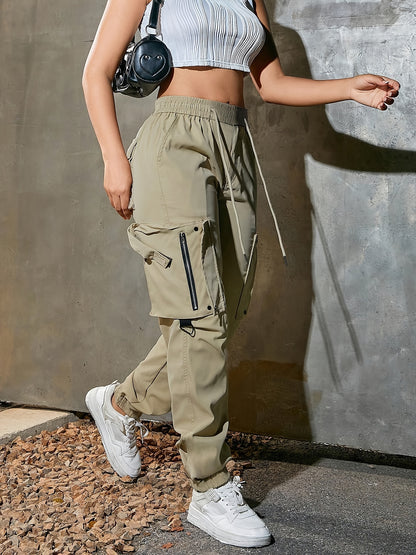 Pantalon cargo à cordon de serrage pour femme – Coupe décontractée style urbain, multipoches