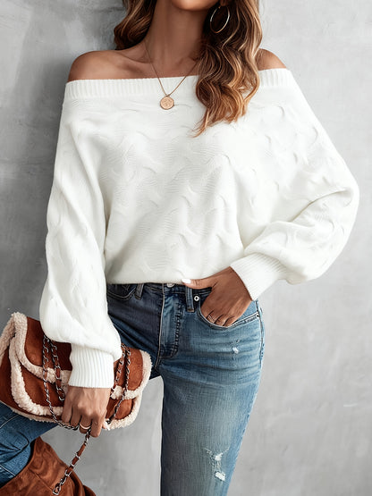 Women’s Off-Shoulder Batwing Sweater – Relaxed All-Season Knit