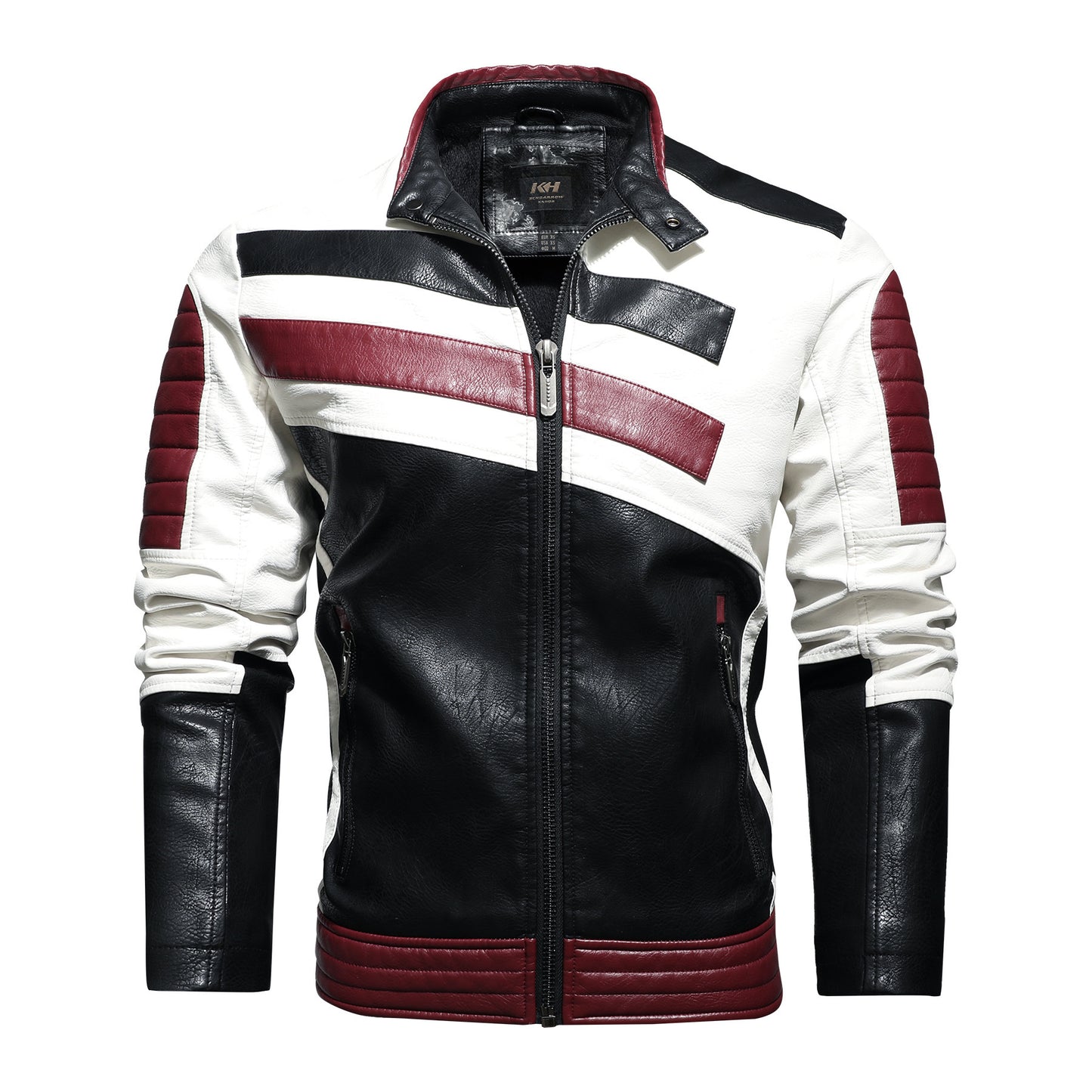 Men’s Leather Motorcycle Jacket – Slim-Fit Stand Collar Bomber Coat