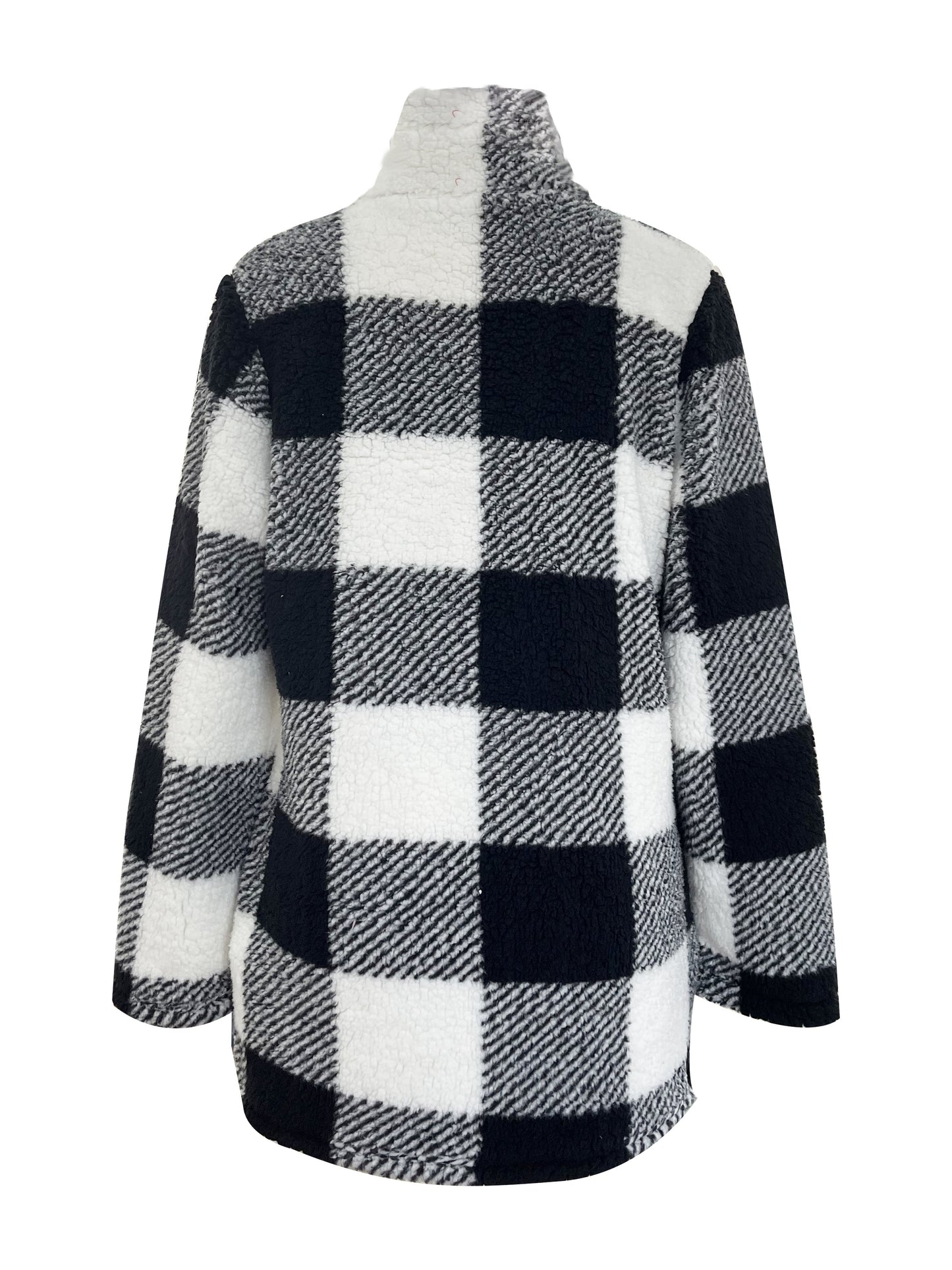Women’s Plaid Fuzzy High-Neck Sweater – Soft Zipper Knit Pullover