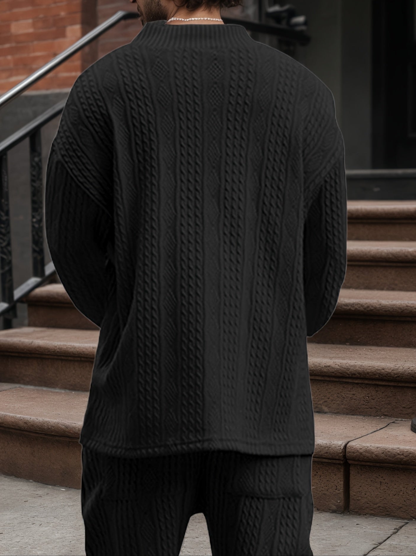 Pull décontracté pour homme en maille col V jacquard côtelé