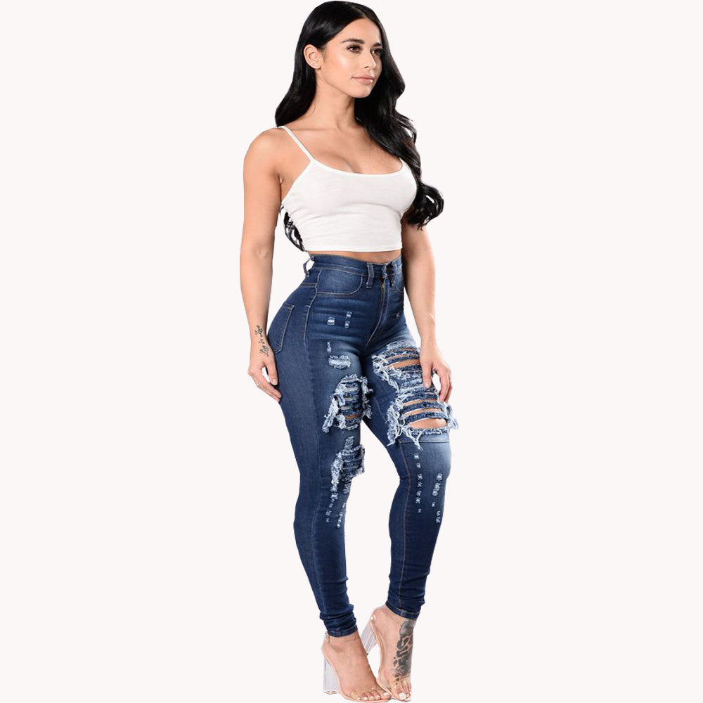 Loom & Soul™ Women’s Ripped Jeans – High-Waist Distressed Denim for Effortless Street Style