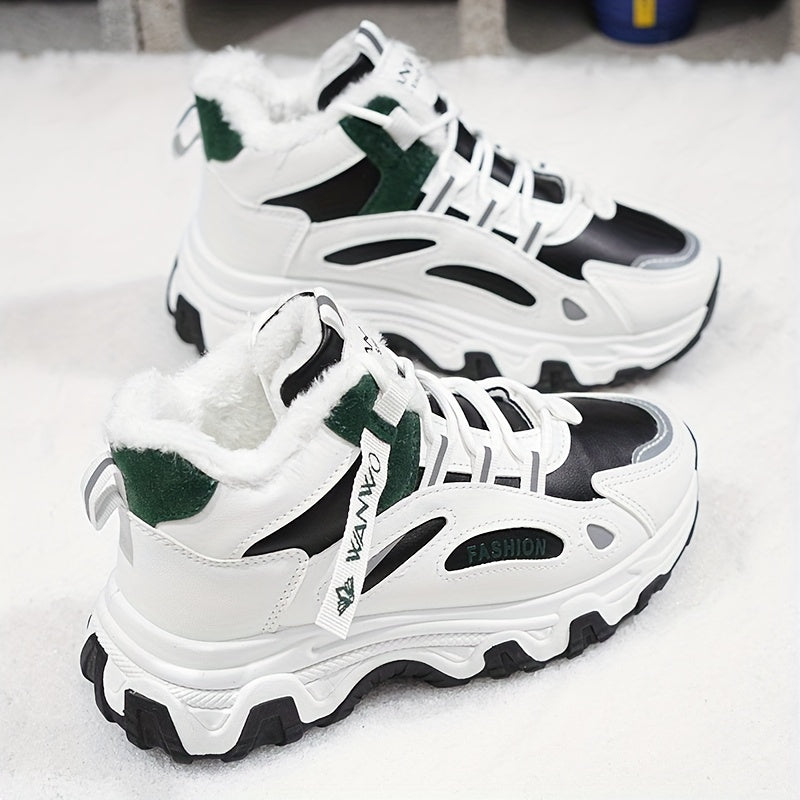 Women’s Cozy Fleece Snow Boots – White & Blue Non-Slip Thick Sole Winter Shoes