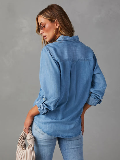 Camisa vaquera de botones para mujer – Blusa de trabajo casual de manga larga