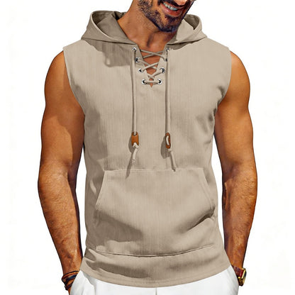 Men’s Jacquard Sleeveless Hoodie – Textured Streetwear Vest
