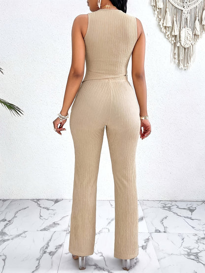 Tassel Hem Straight Leg Jumpsuit – Elegant Asymmetric Vest Jumpsuit