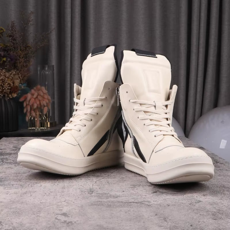 Men'S Casual Shoes Leather Shoes for Women Inverted Triangle Design Women'S Sneakers Lace-Up Patchwork Men'S Shoes