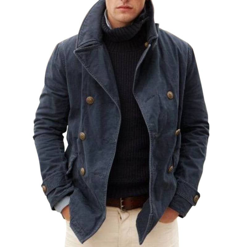 Chaqueta casual de color liso para hombre - Abrigo suelto con solapa para uso diario