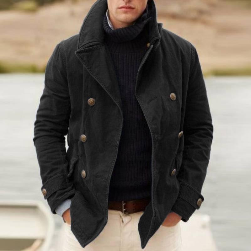 Chaqueta casual de color liso para hombre - Abrigo suelto con solapa para uso diario
