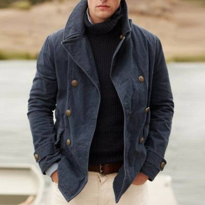 Chaqueta casual de color liso para hombre - Abrigo suelto con solapa para uso diario
