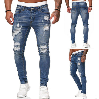 Loom & Soul™ Vintage Ripped Skinny Jeans – Men’s Slim-Fit Street Denim Pants