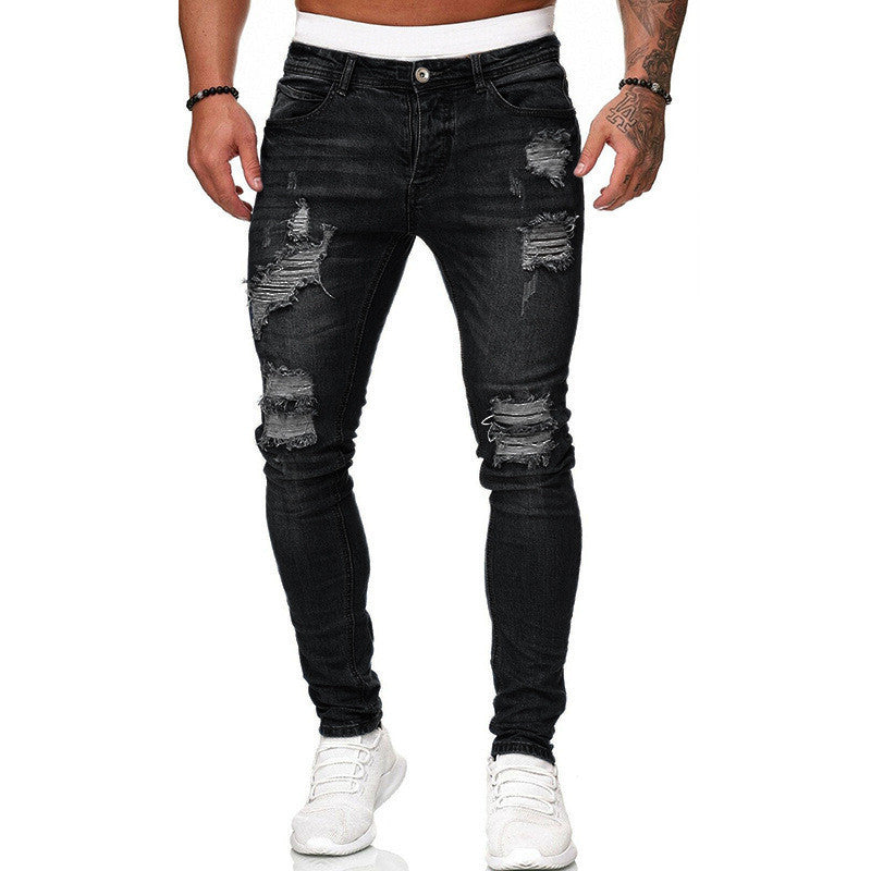Loom & Soul™ Vintage Ripped Skinny Jeans – Men’s Slim-Fit Street Denim Pants