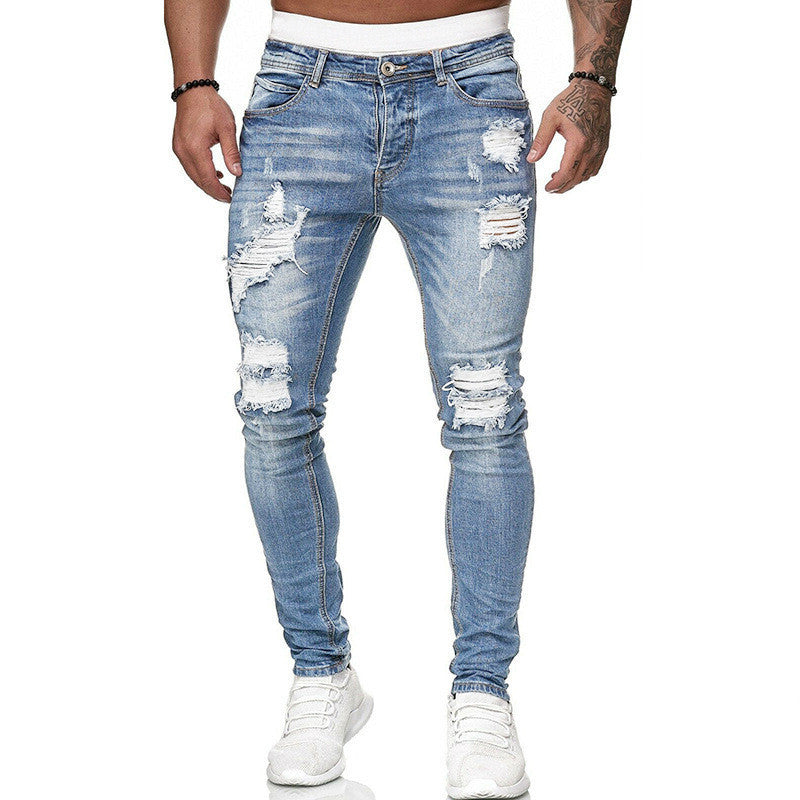 Loom & Soul™ Vintage Ripped Skinny Jeans – Men’s Slim-Fit Street Denim Pants