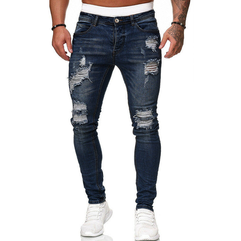 Loom & Soul™ Vintage Ripped Skinny Jeans – Men’s Slim-Fit Street Denim Pants