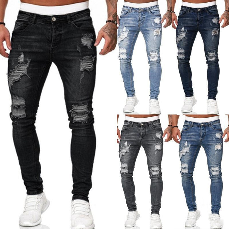 Loom & Soul™ Vintage Ripped Skinny Jeans – Men’s Slim-Fit Street Denim Pants