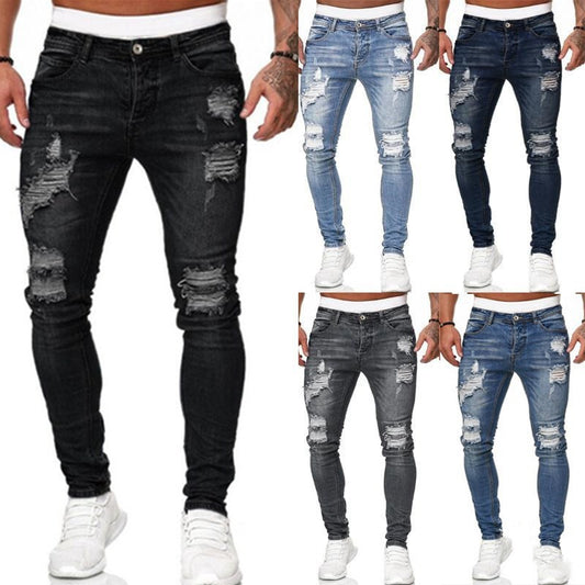Loom & Soul™ Vintage Ripped Skinny Jeans – Men’s Slim-Fit Street Denim Pants
