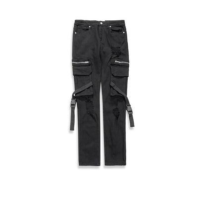 Loom & Soul Pocket Buckle Streamer Jeans – Street Functional Denim Pants