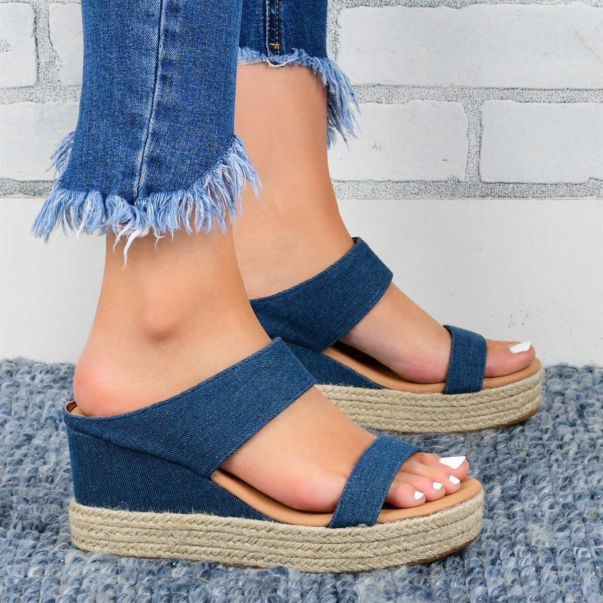 Loom & Soul Women’s Wedge Heel Slippers – Casual PU Sandals with Hemp-Style Platform and Hollow Design