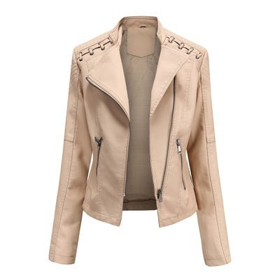 Loom & Soul™ Women’s Slim PU Leather Moto Jacket – Short Lapel Biker Coat for Chic Everyday Confidence