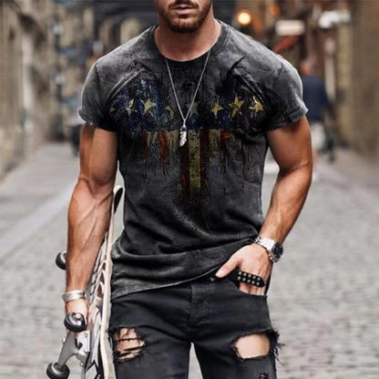 T-shirt vintage drapeau américain pour homme – Tee-shirt streetwear coupe ajustée