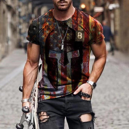T-shirt vintage drapeau américain pour homme – Tee-shirt streetwear coupe ajustée
