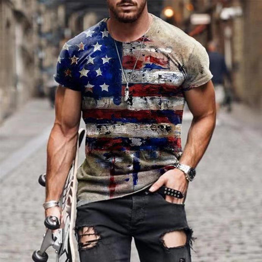 T-shirt vintage drapeau américain pour homme – Tee-shirt streetwear coupe ajustée