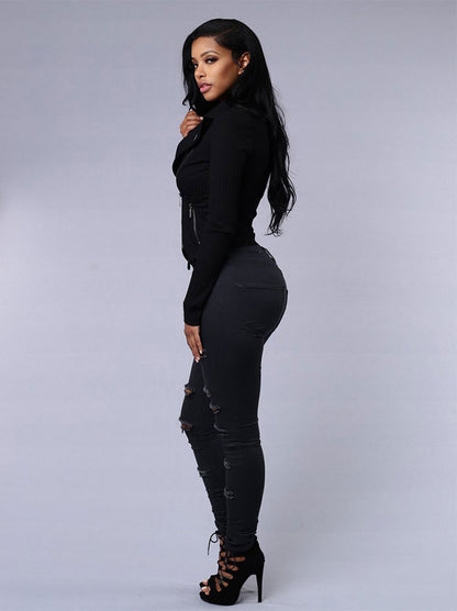 Loom & Soul™ High-Waist Ripped Skinny Jeans – Women’s Casual Slim-Fit Denim Pants