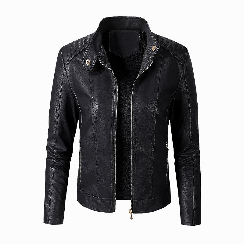 Loom & Soul™ Women’s PU Leather Jacket – Plus Velvet Lined Fashion Coat with Stand Collar for Chic Winter Style