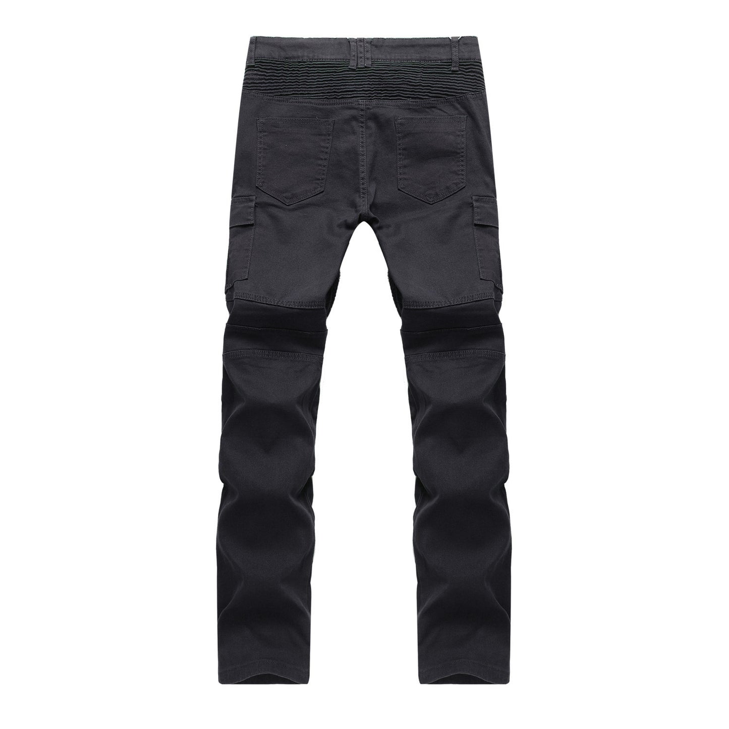 Loom & Soul Men’s Motorcycle Trousers – Slim-Fit Biker Jeans with Ribbed Knee Folds and Mid-Waist Design