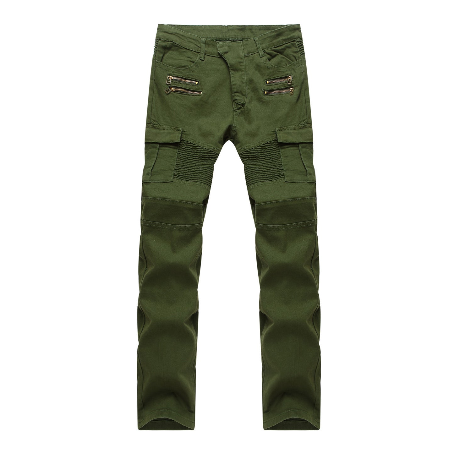 Loom & Soul Men’s Motorcycle Trousers – Slim-Fit Biker Jeans with Ribbed Knee Folds and Mid-Waist Design