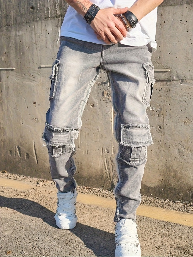 Jean cargo slim pour homme – Denim multipoche style streetwear