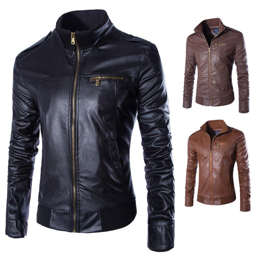 Loom & Soul™ Men’s Motorcycle PU Leather Jacket – Classic Biker Style with Soft Polyester Lining