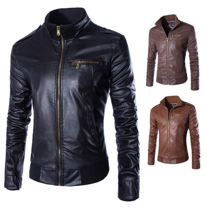 Loom & Soul™ Men’s Motorcycle PU Leather Jacket – Classic Biker Style with Soft Polyester Lining