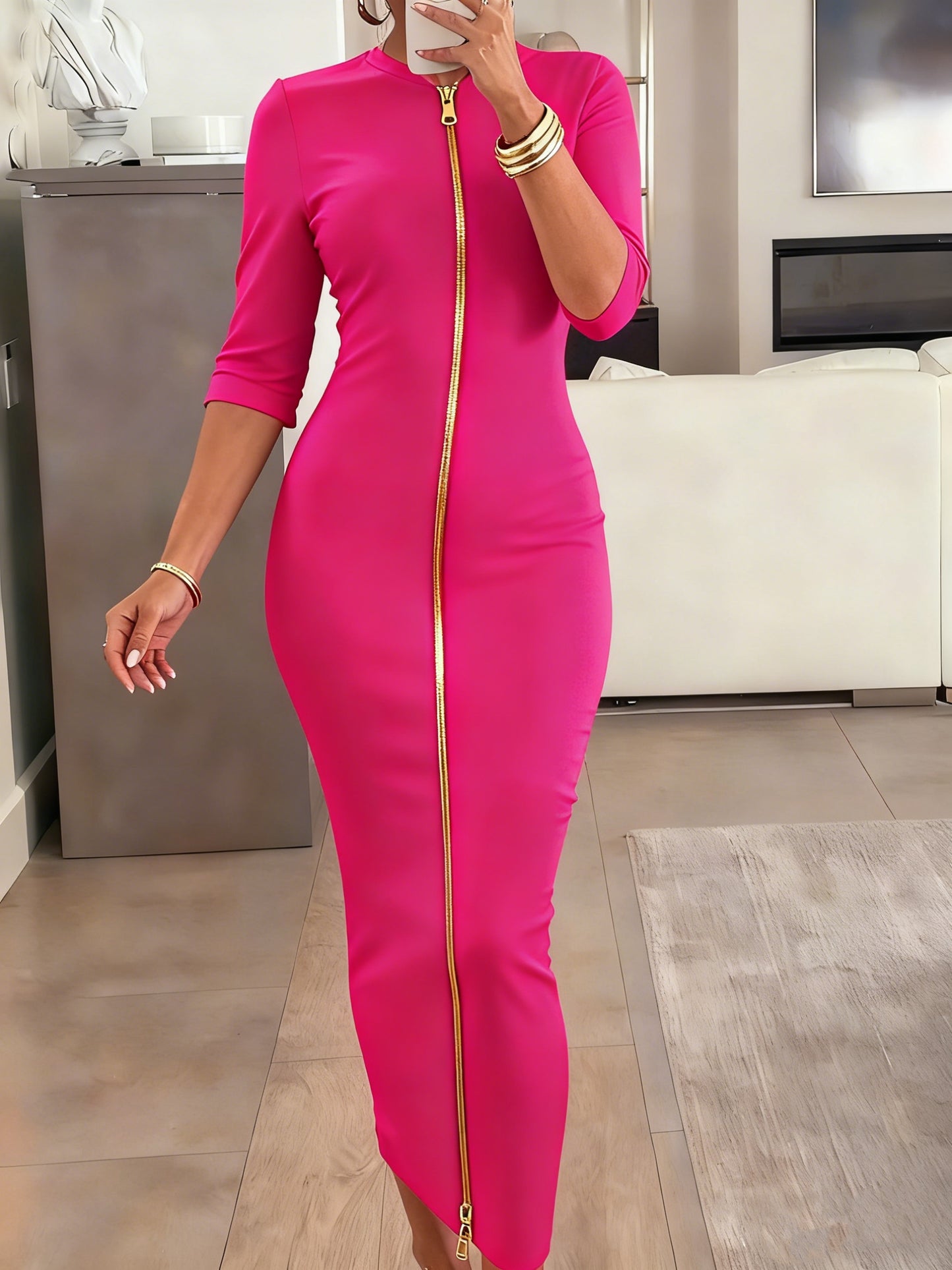 Boat Neck Bodycon Midi Dress – Elegant Slim Fit Short Sleeve Dress