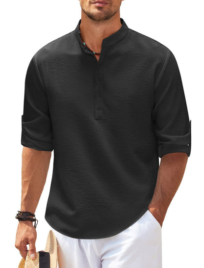 Chemise homme à col montant et manches longues – Pull décontracté coupe ample