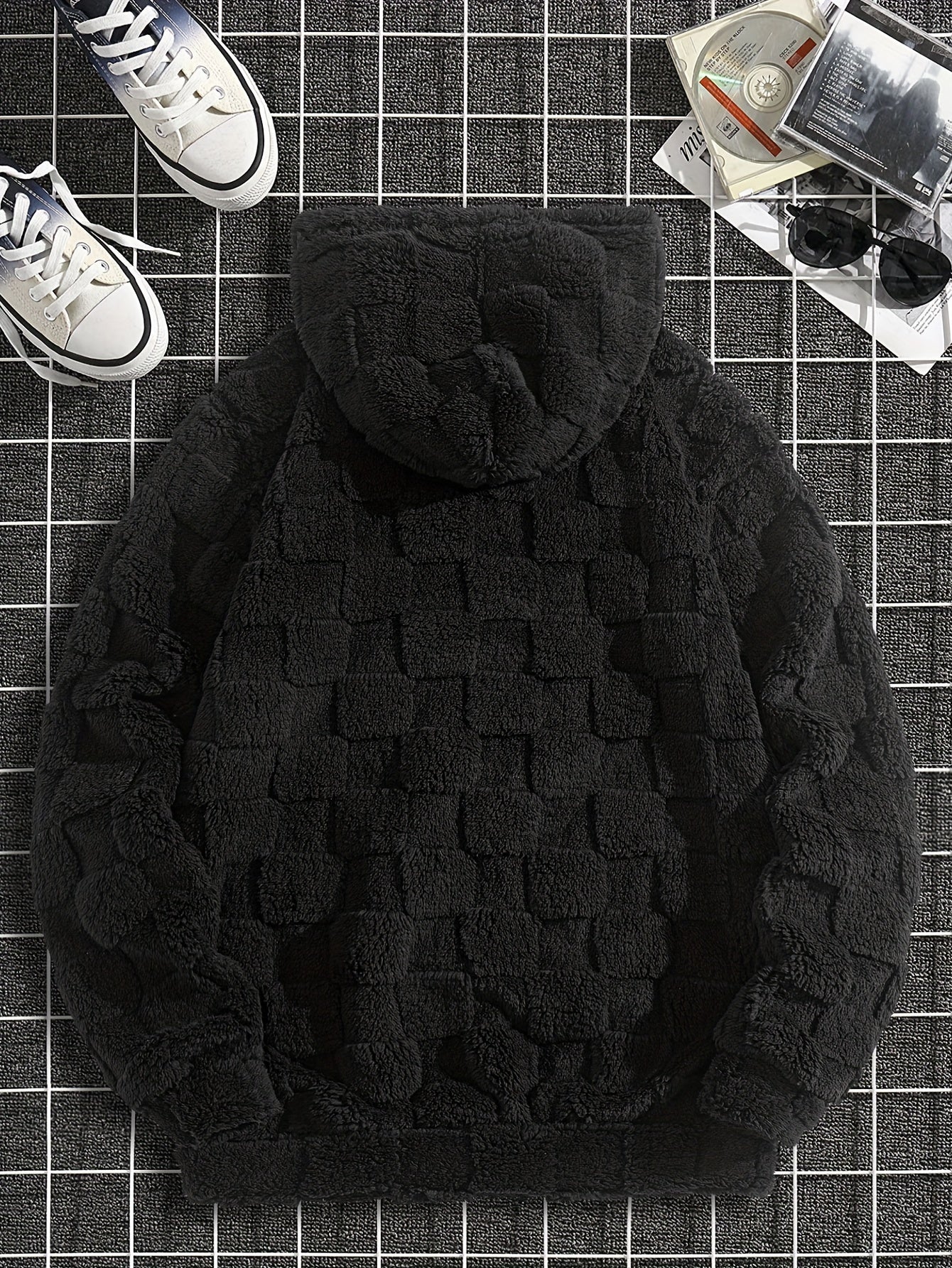 Men’s Westcoast Fleece Hoodie – Thick Embroidered Checkered Pullover