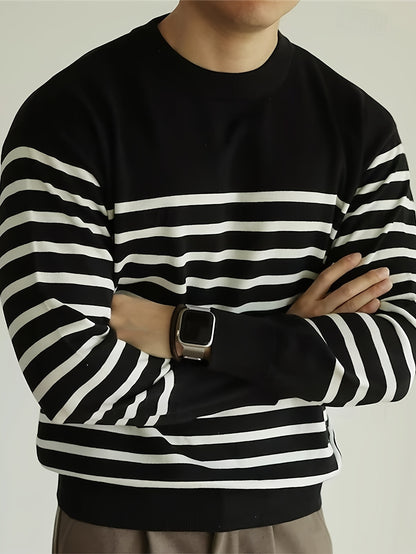 Pull en maille rayé pour homme – Col rond décontracté style streetwear