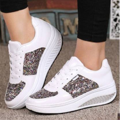 Loom & Soul™ Sequin Women’s High-Top Sneakers – Canvas & Leather Vulcanized Shoes with Rear Strap