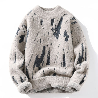 Men’s Fleece-Lined Thick Knit Sweater – Winter Loose Pullover